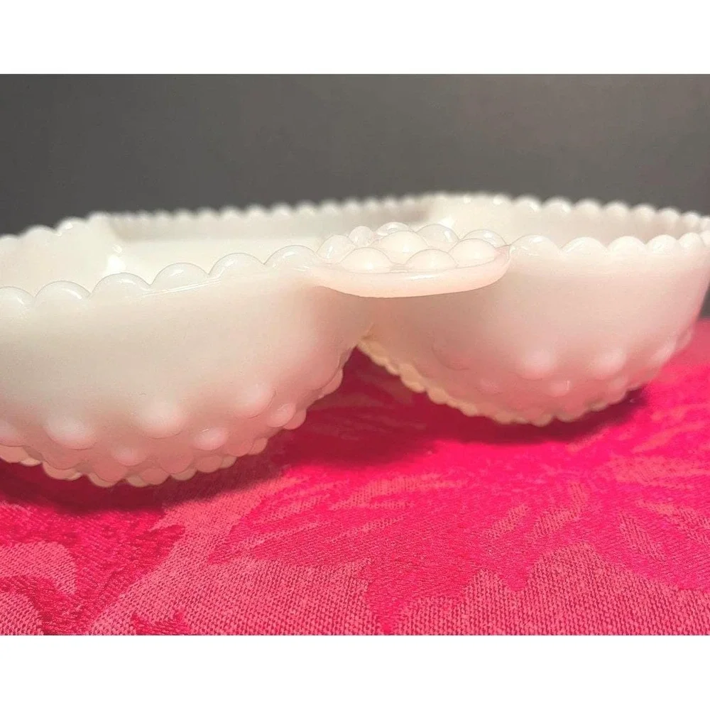 Vintage Fenton Milk Glass Hobnail 3 Compartment Relish Dish Candy Tray White MCM